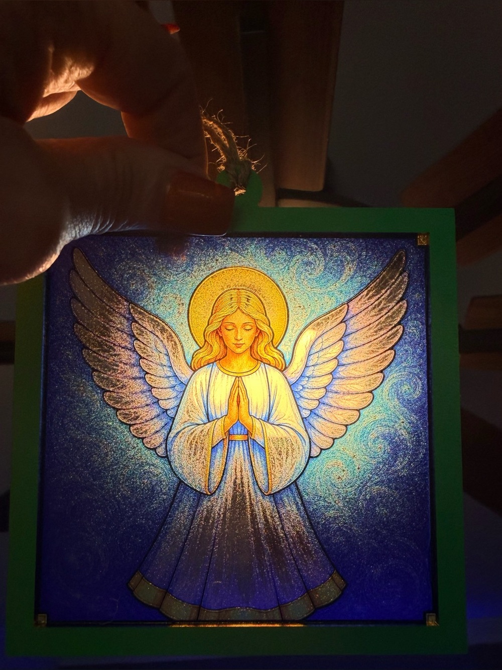 Hand crafted by me wood framed acrylic Angel sun catcher or ornament - Picture 3 of 5